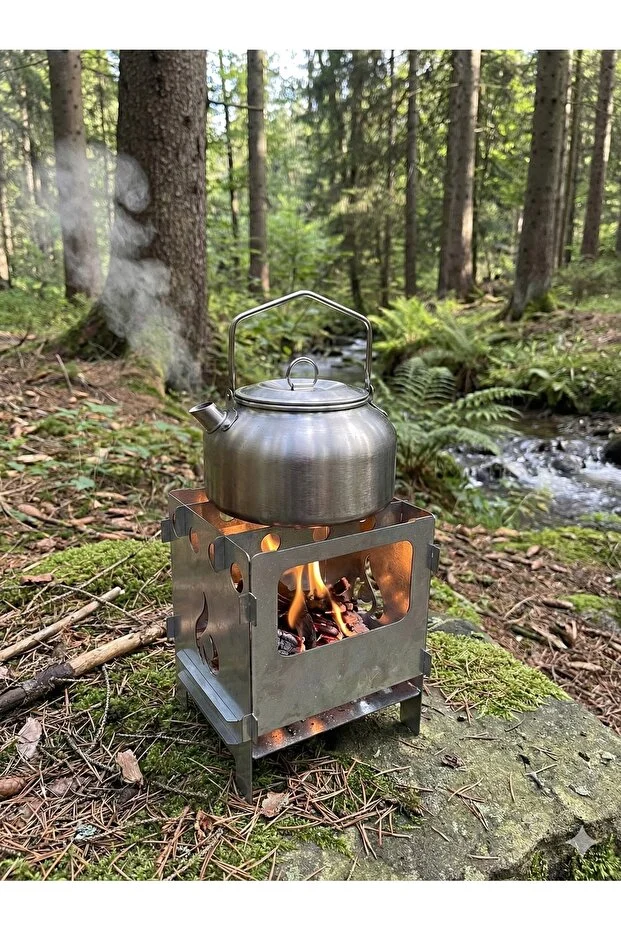 Large Ateş Kutusu / Portatif Katlanır Kamp Ocağı / Kül Tablalı & Çantalı (15x15x20 cm)